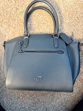 COACH Pebbled Leather Satchel Handbag in Dark Green